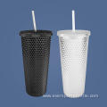 650ml Diamond Double-Layer Plastic Cup With Straw